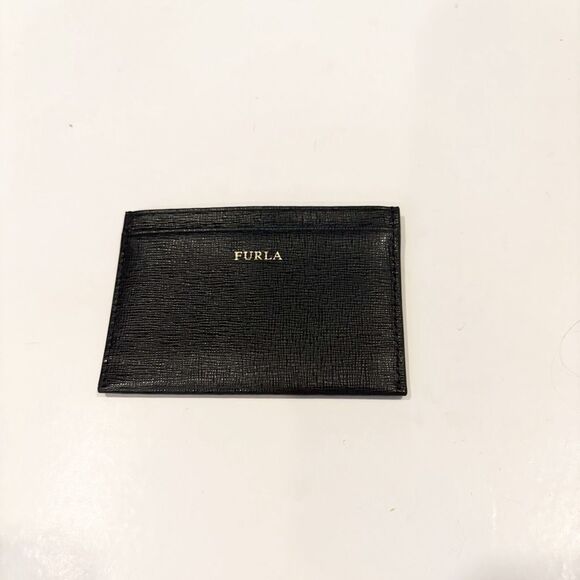 NWOT FURLA Leather Card Holder wallet Black Leather - Picture 1 of 5